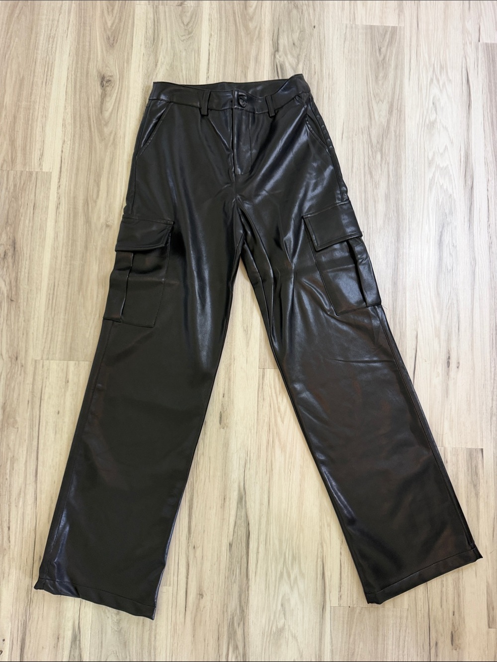 NWT  Black Faux Leather Straight Leg Cargo Pants size small